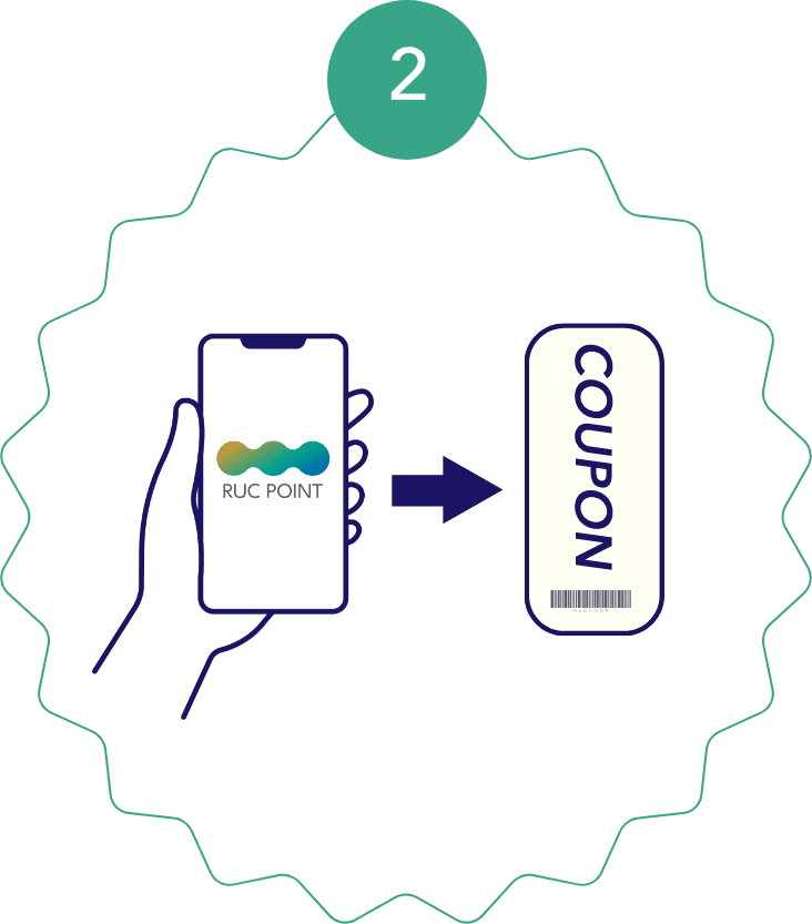 スマホ画面を提示し、紙クーポンに交換する